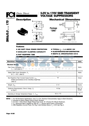 SMAJ10A datasheet - 5.0V to 170V SMD TRANSIENT VOLTAGE SUPPRESSORS