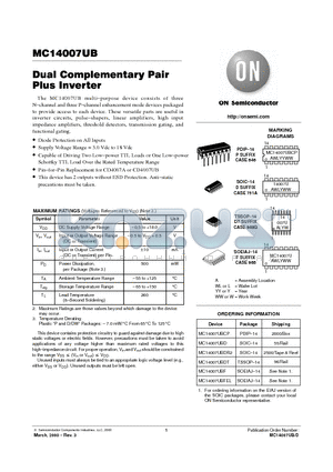 MC14007UBDR2 datasheet - Dual Complementary Pair Plus Inverter