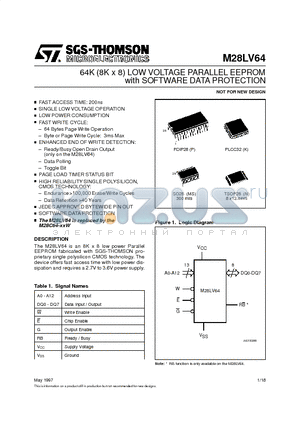 M28LV64-250XK1 datasheet - 64K 8K x 8 LOW VOLTAGE PARALLEL EEPROM with SOFTWARE DATA PROTECTION