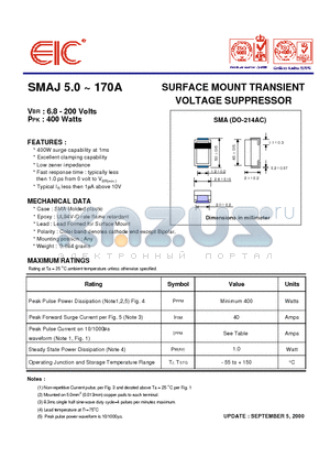 SMAJ10A datasheet - SURFACE MOUNT TRANSIENT VOLTAGE SUPPRESSOR