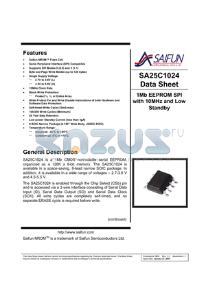 SA25C1024LEMN datasheet - 1Mb EEPROM SPI with 10MHz and Low Standby