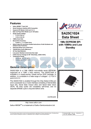 SA25C1024HENX datasheet - 1Mb EEPROM SPI with 10MHz and Low Standby