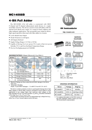 MC14008BCP datasheet - 4-Bit Full Adder