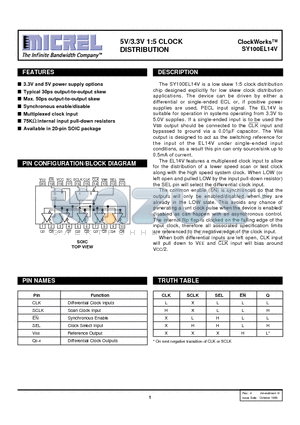 SY100EL14VZC datasheet - 5V/3.3V 1:5 CLOCK DISTRIBUTION