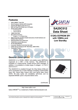 SA25C512 datasheet - 512Kb EEPROM SPI with 10MHz and Low Standby