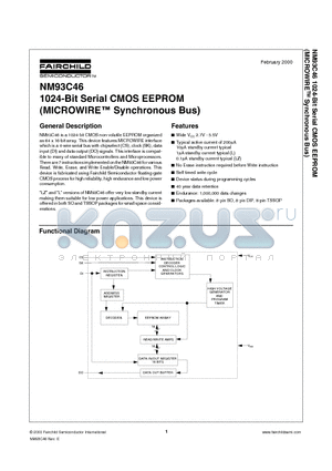 NM93C46 datasheet - 1024-Bit Serial CMOS EEPROM (MICROWIRE Synchronous Bus)