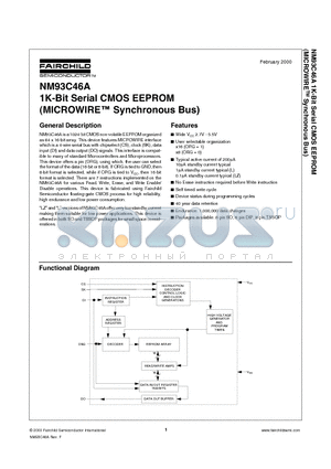 NM93C46A datasheet - 1K-Bit Serial CMOS EEPROM (MICROWIRE Synchronous Bus)