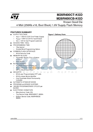 M28R400CB-KGD datasheet - Known Good Die 4 Mbit (256Kb x16, Boot Block) 1.8V Supply Flash Memory