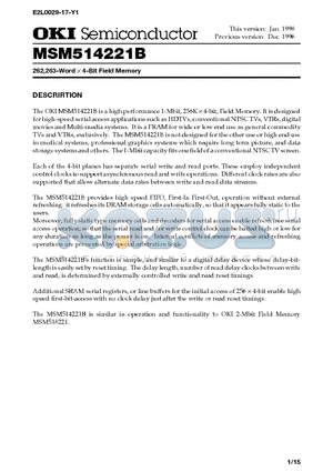 MSM514221B-30ZS datasheet - 262,263-Word x 4-Bit Field Memory