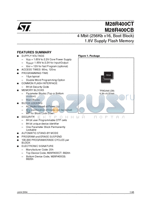 M28R400CB120ZB6T datasheet - 4 Mbit (256Kb x16, Boot Block) 1.8V Supply Flash Memory