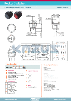 RK66R14112M35 datasheet - SP Waterproof Rocker Switch