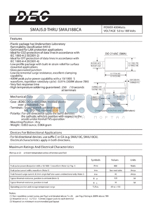 SMAJ11 datasheet - POWER 400WATTS VOLTAGE 5.0 TO 188 VOLTS