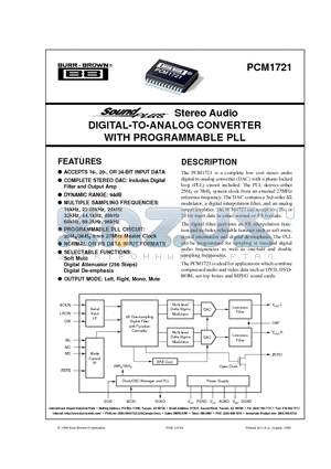 PCM1721 datasheet - DIGITAL-TO-ANALOG CONVERTER WITH PROGRAMMABLE PLL