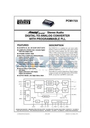 PCM1723 datasheet - Stereo Audio DIGITAL-TO-ANALOG CONVERTER WITH PROGRAMMABLE PLL
