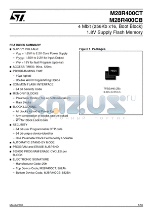 M28R400CTB120ZB6T datasheet - 4 Mbit (256Kb x16, Boot Block) 1.8V Supply Flash Memory