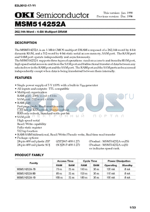 MSM514252A-10ZS datasheet - 262,144-Word x 4-Bit Multiport DRAM