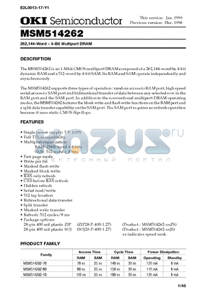 MSM514262-10JS datasheet - 262,144-Word x 4-Bit Multiport DRAM