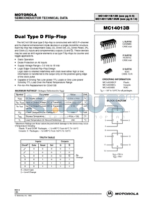 MC14013B datasheet - Dual Type D Flip-Flop
