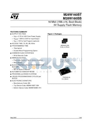 M28W160BT1006T datasheet - 16 Mbit (1Mb x16, Boot Block) 3V Supply Flash Memory