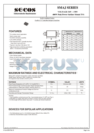 SMAJ110C datasheet - 400W Peak Power Surface Mount TVS