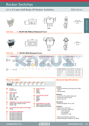 RK6S3Q4CBAN datasheet - 21 x 9.5 mm Half Body SP Rocker Switches