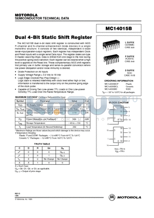 MC14015B datasheet - Dual 4-Bit Static Shift Register