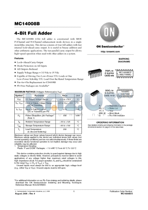 MC14015BCP datasheet - 4−Bit Full Adder