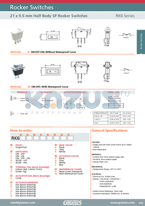 RK6S3Q4DBHN datasheet - 21 x 9.5 mm Half Body SP Rocker Switches