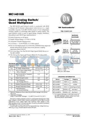 MC14016B datasheet - Quad Analog Switch/Quad Multiplexer