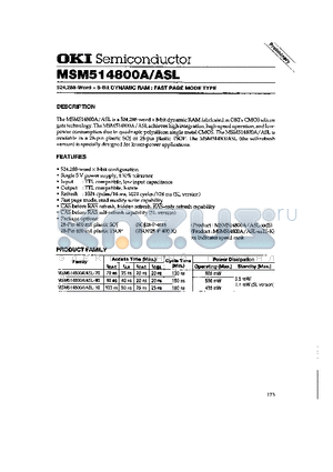 MSM514800A-80 datasheet - 524,288-Word x 8-Bit DYNAMIC RAM : FAST PAGE MODE TYPE