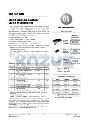 MC14016BDR2 datasheet - Quad Analog Switch/Quad Multiplexer