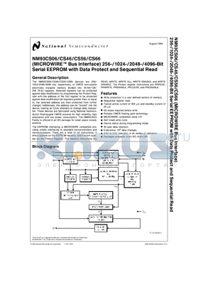 NM93CS06 datasheet - (MICROWIRETM Bus Interface) 256-/1024-/2048-/4096-Bit Serial EEPROM with Data Protect and Sequential Read