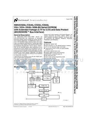NM93CS06L datasheet - 256-/1024-/2048-/4096-Bit Serial EEPROM with Extended Voltage (2.7V to 5.5V) and Data Protect (MICROWIRE-TM Bus Interface)