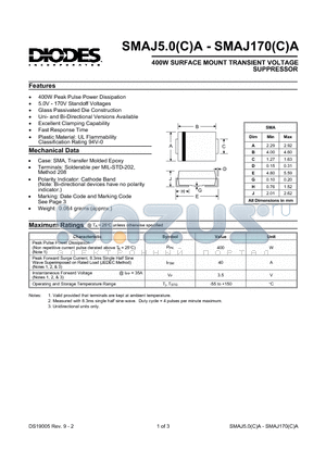 SMAJ11CA datasheet - 400W SURFACE MOUNT TRANSIENT VOLTAGE SUPPRESSOR