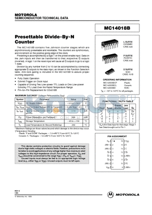 MC14018B datasheet - Presettable Divide-By-N Counter