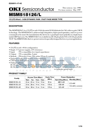 MSM518126L datasheet - 131,072-Word x 8-Bit DYNAMIC RAM