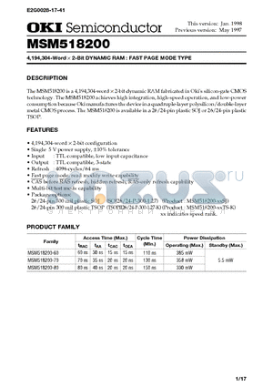 MSM518200-60TS-K datasheet - 4,194,304-Word X 2-Bit DYNAMIC RAM : FAST PAGE MODE TYPE