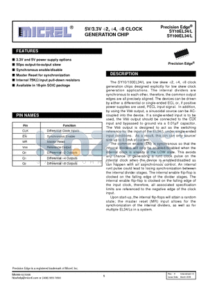 SY100EL34LZI datasheet - 5V/3.3V 2, 4, 8 CLOCK GENERATION CHIP