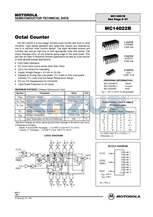 MC14022B datasheet - Octal Counter