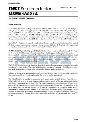 MSM518221A-30JS datasheet - 262,214-Word x 8-Bit Field Memory