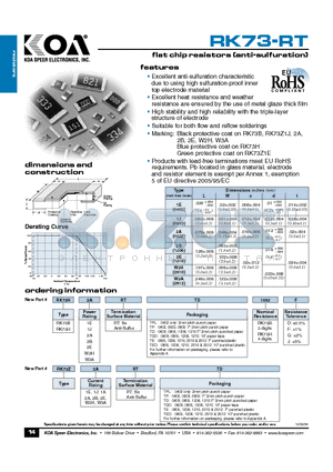 RK73B2A datasheet - flat chip resistors (anti-sulfuration)