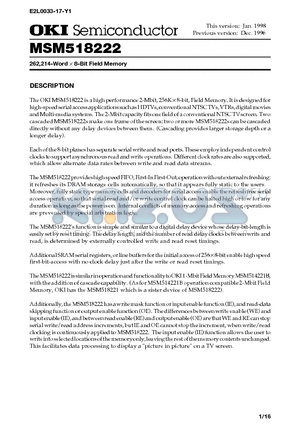 MSM518222-40ZS datasheet - 262,214-Word x 8-Bit Field Memory