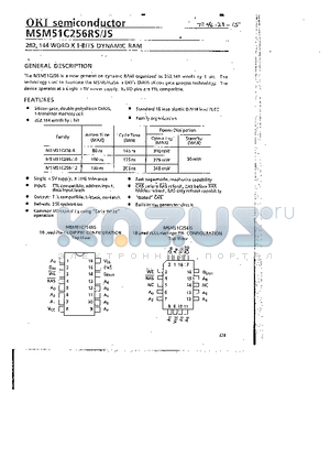 MSM51C256RS datasheet - 262,144 WORD X 1-BITS DYNAMIC RAM