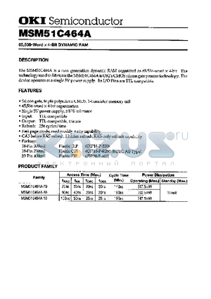 MSM51C464A datasheet - 65,536-WORD X 4-BIT DYNAMIC RAM