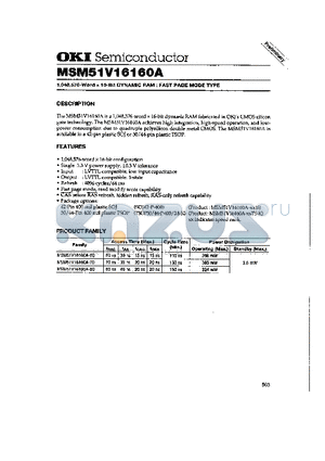 MSM51V16160A datasheet - 1,048,576-Word x 16-Bit DYNAMIC RAM : FAST PAGE MODE TYPE