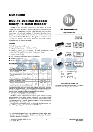 MC14028BDG datasheet - BCD−To−Decimal Decoder Binary−To−Octal Decoder