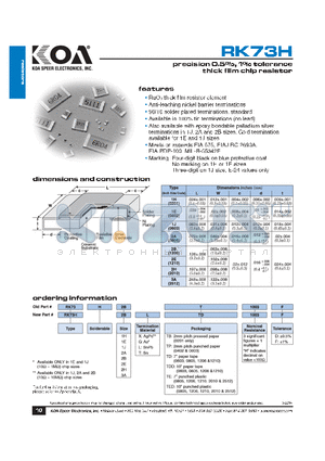 RK73H1ELTDD1003D datasheet - PRECISION 0.5%, 1% TOLERANCE THICK FILM CHIP RESISTOR