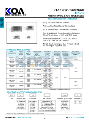 RK73H1ETP1003F datasheet - FLAT CHIP RESISTORS PRECISION 1% & 0.5% TOLERANCE