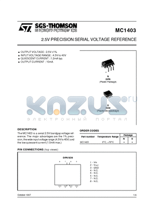 MC1403 datasheet - 2.5V PRECISION SERIAL VOLTAGE REFERENCE