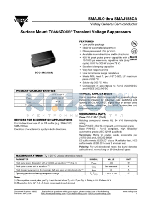 SMAJ130 datasheet - Surface Mount TRANSZORB^ Transient Voltage Suppressors